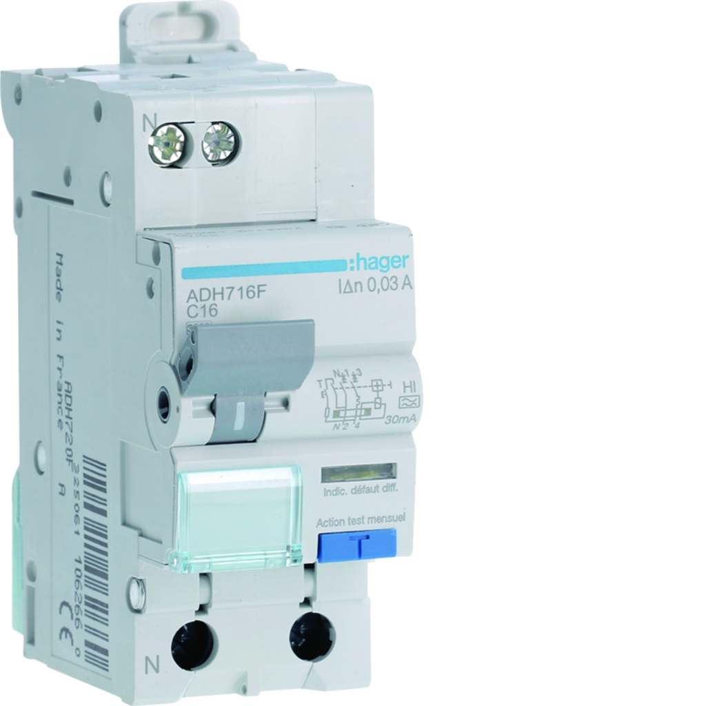 Disjoncteur différentiel 1P+N 3kA C-16A 30mA type Haute Immunité