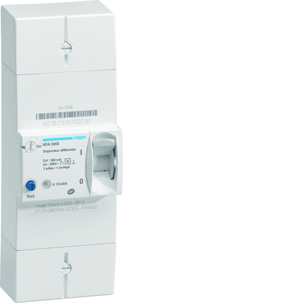 Disjoncteur de branchement différentiel 2P 15/45A 500mA sélectif