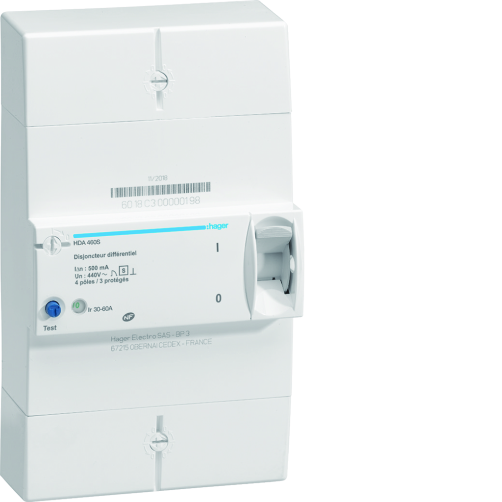 Disjoncteur de branchement différentiel 4 pôles 30/60 A 500 mA selectif