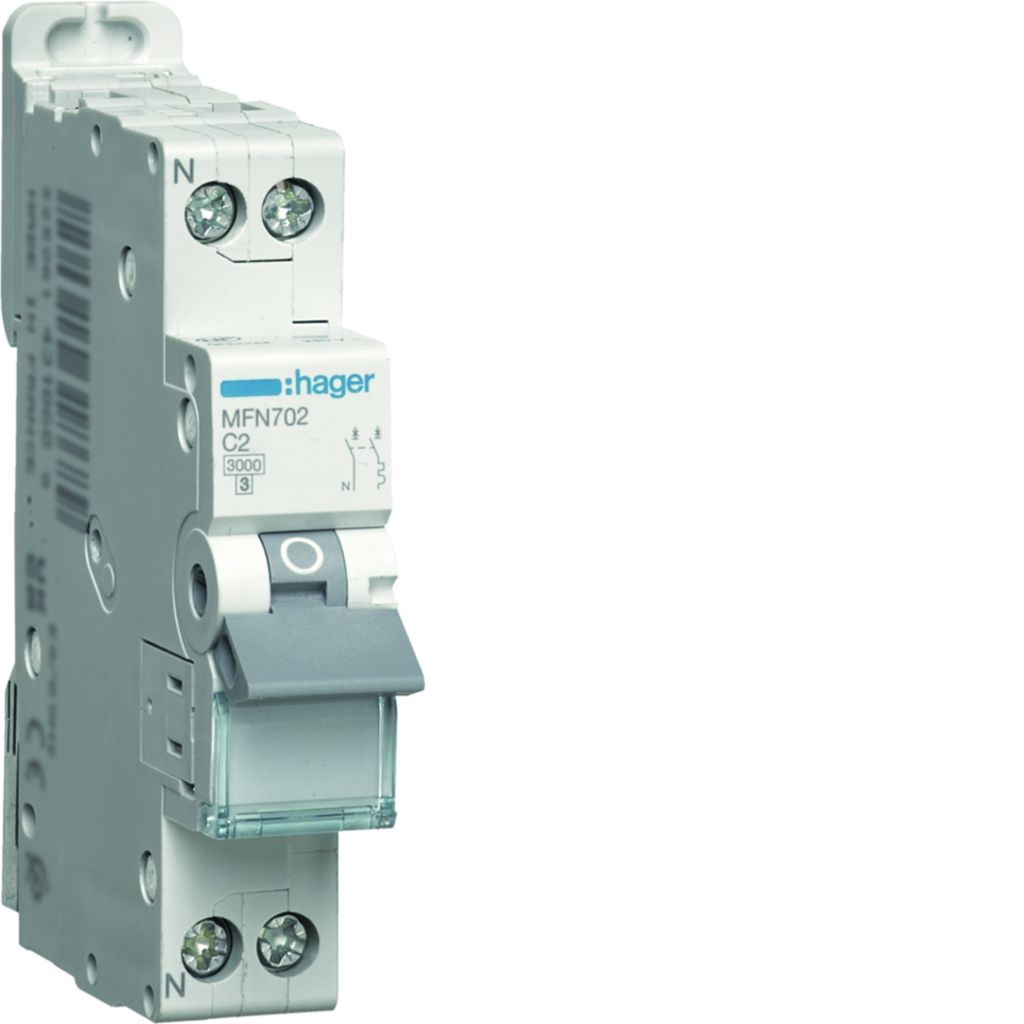 Disjoncteur 2A 1P+N 3kA courbe C connexion à vis 1 Module
