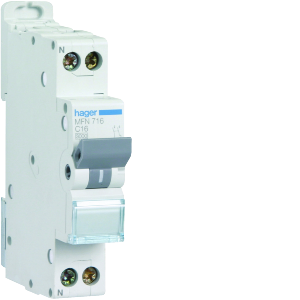Disjoncteur Phase + Neutre 16A 3kA Courbe C bornes à vis 1 Module