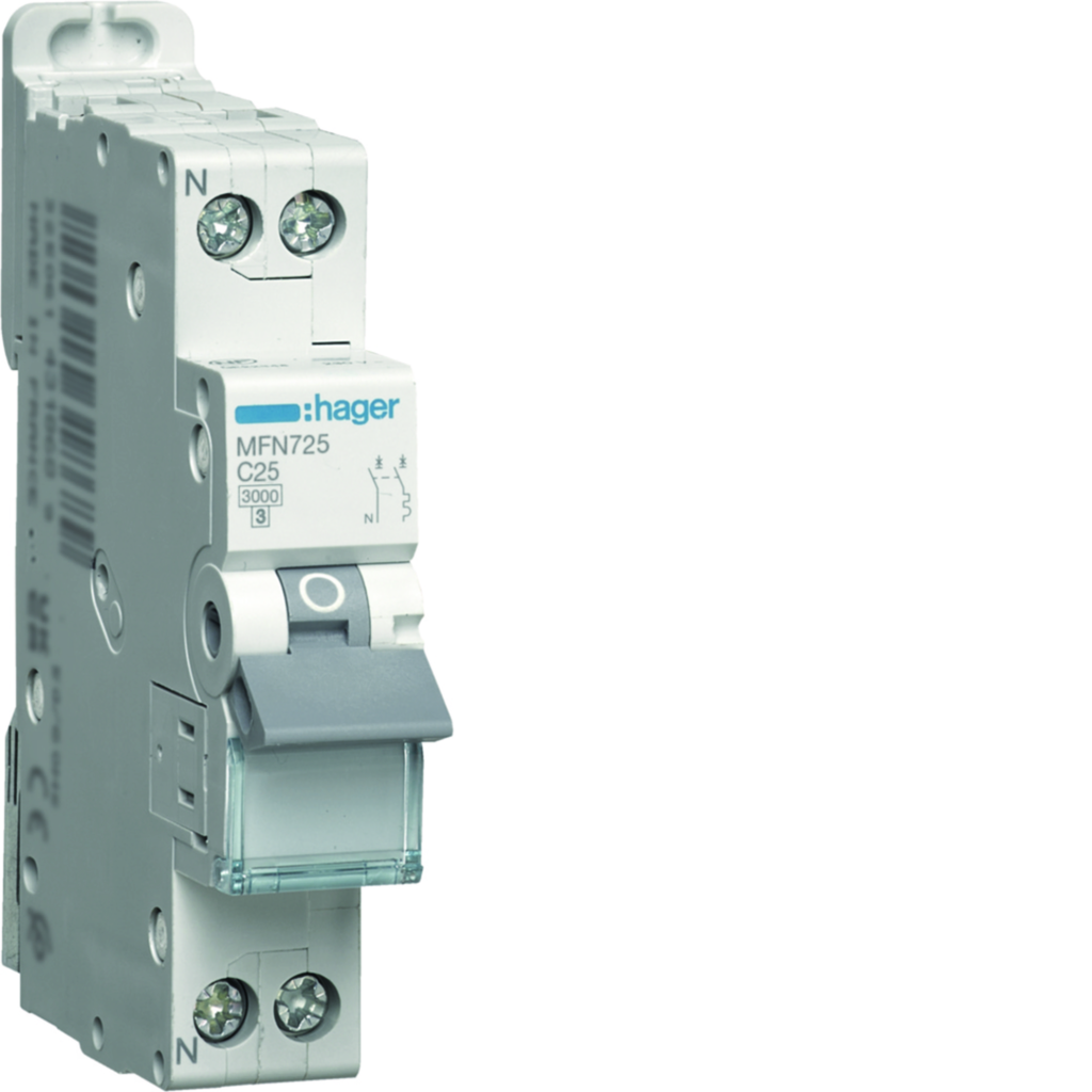 Disjoncteur 25A 1P+N 3kA courbe C connexion à vis 1 Module