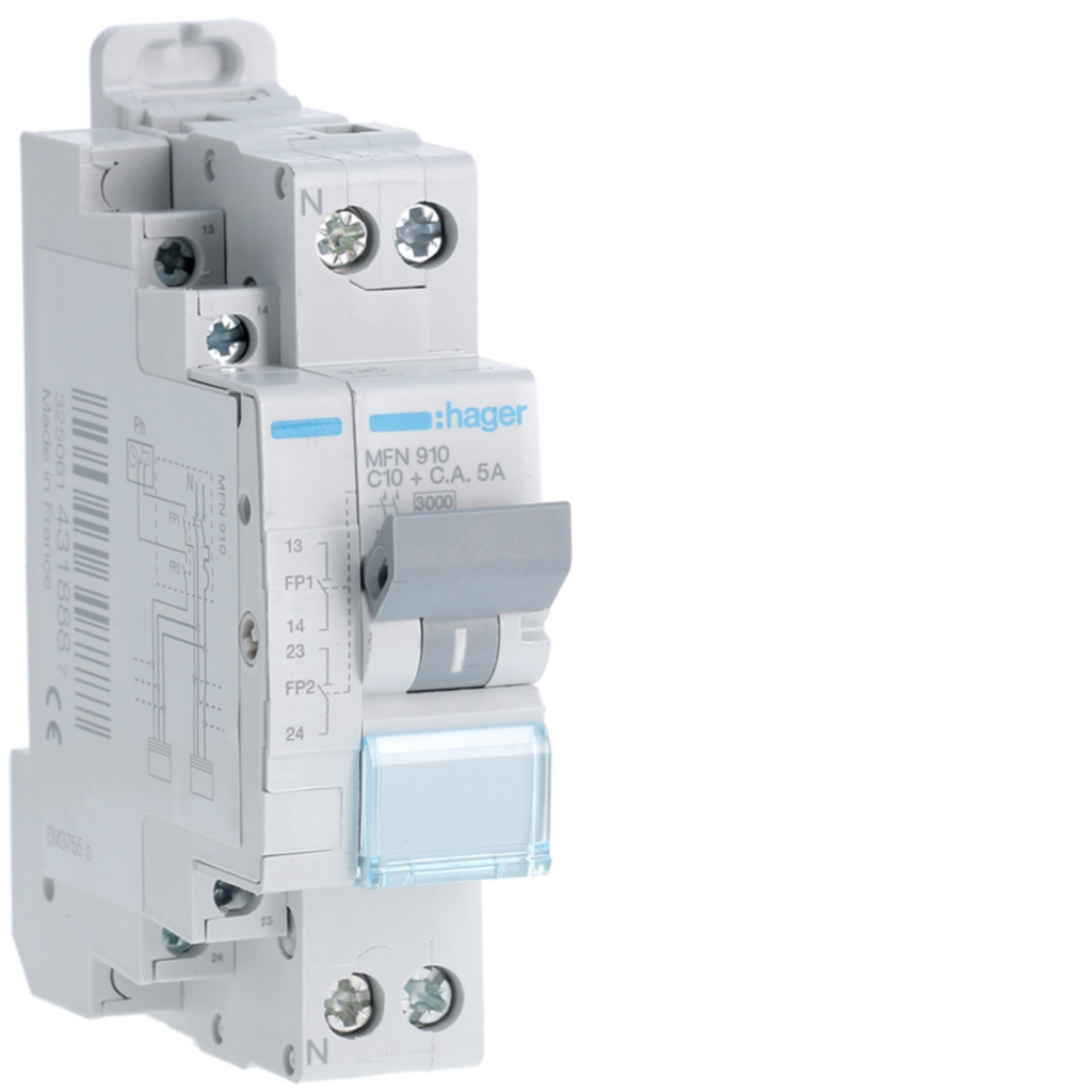 Disjoncteur fil pilote 10A 1P+N 3kA courbe C connexion à vis 1,5 Module