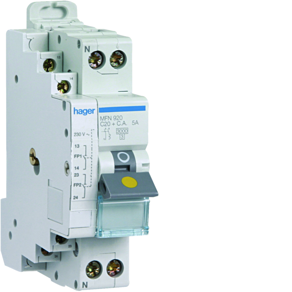 Disjoncteur fil pilote Phase + Neutre 20A 3kA Courbe C bornes à vis 1,50 Modules