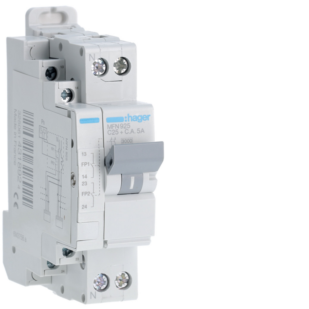 Disjoncteur fil pilote 25A 1P+N 3kA courbe C connexion à vis 1,5 Module