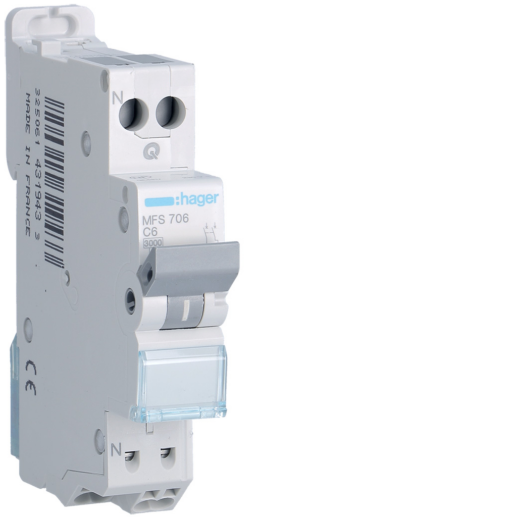 Disjoncteur 6A 1P+N 3kA courbe C connexion automatique SanVis 1 Module