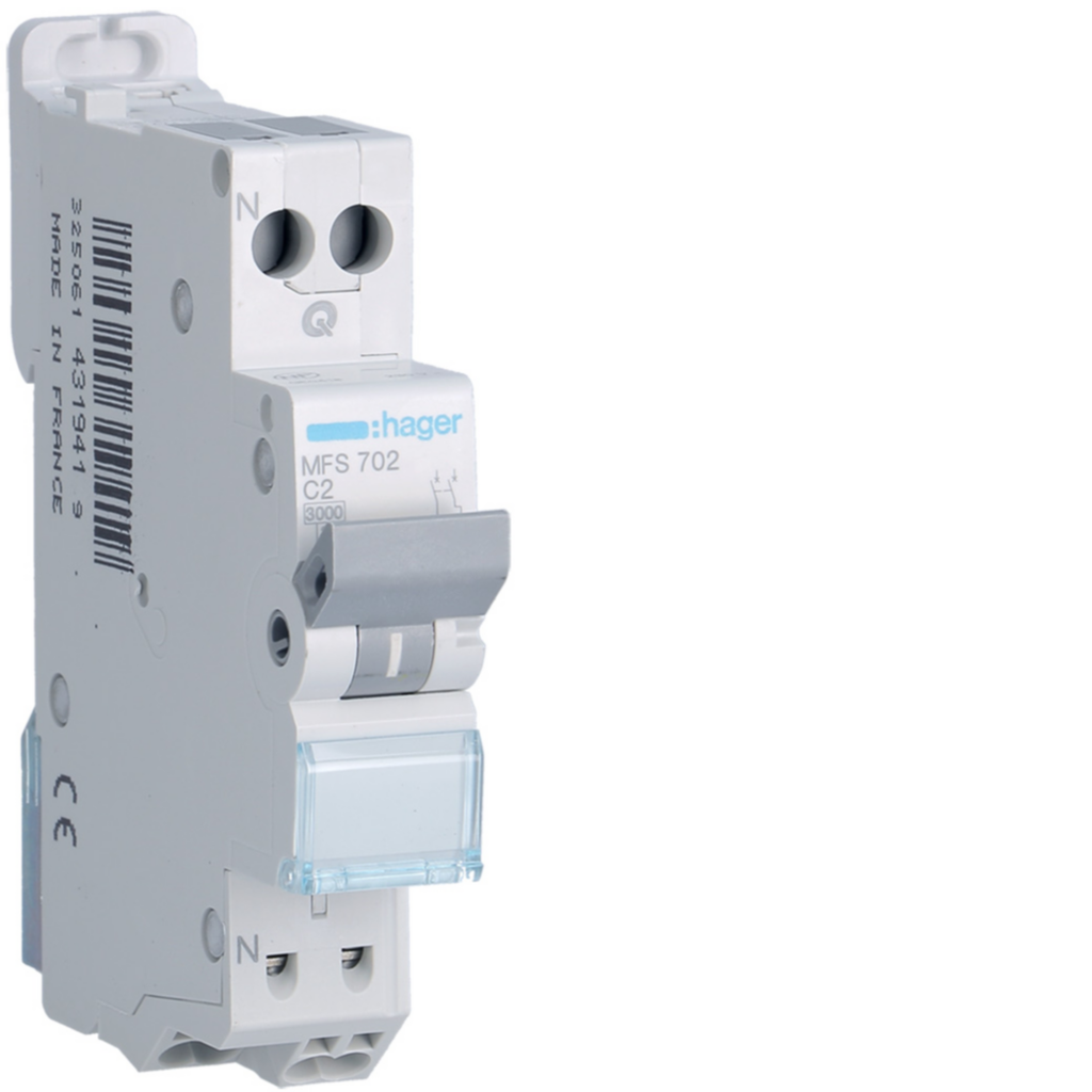 Disjoncteur Phase+ Neutre 2A 3kA Courbe C connexion automatique SanVis 1 Module
