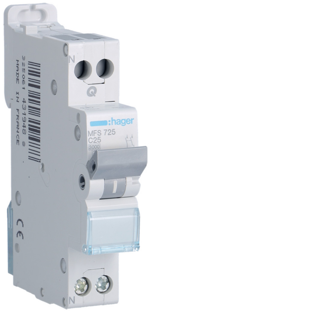 Disjoncteur 25A 1P+N 3kA courbe C connexion automatique SanVis 1 Module