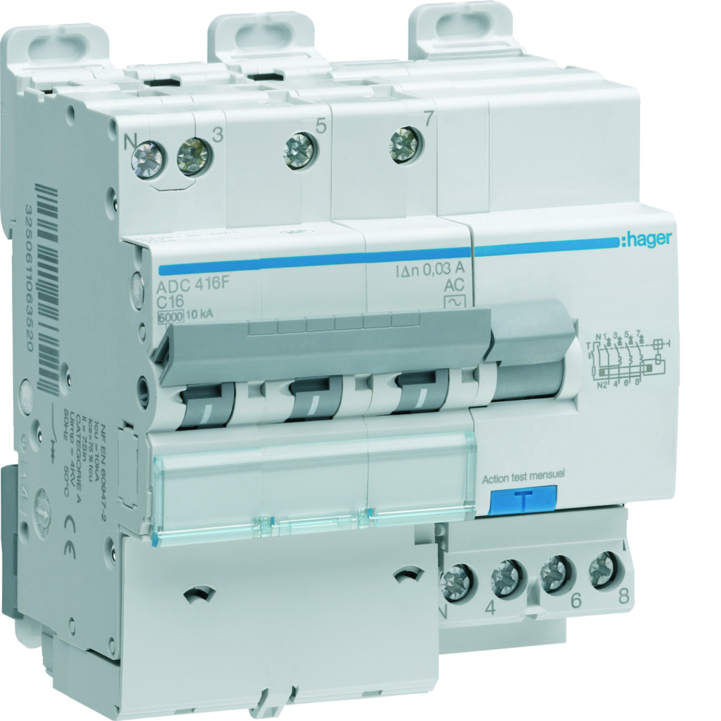 Disjoncteur Différentiel 3P+N 6-10kA courbe C - 16A 30mA type AC