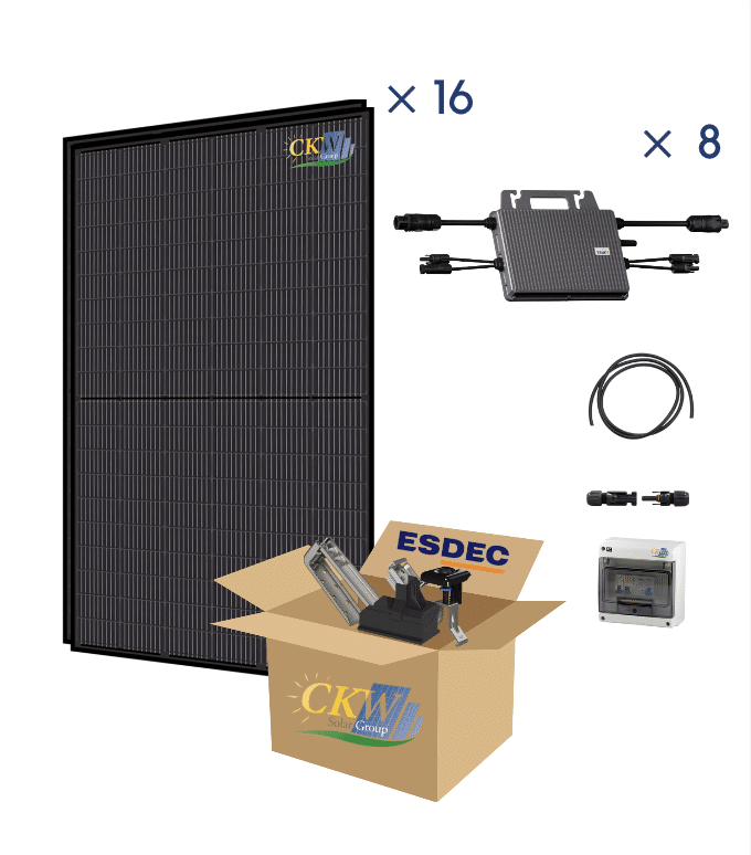 Kit Solaire Full Black 6KW-8 micro-onduleur 800W-16 panneaux 375W-toit tuile