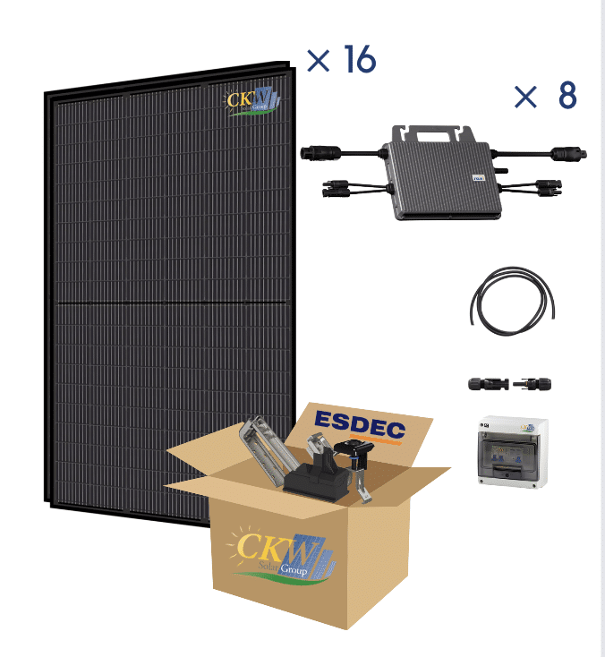 Kit Solaire Full Black 6KW triphase-8 mic-ond. 16 panneaux 375W-toit tuile ETN