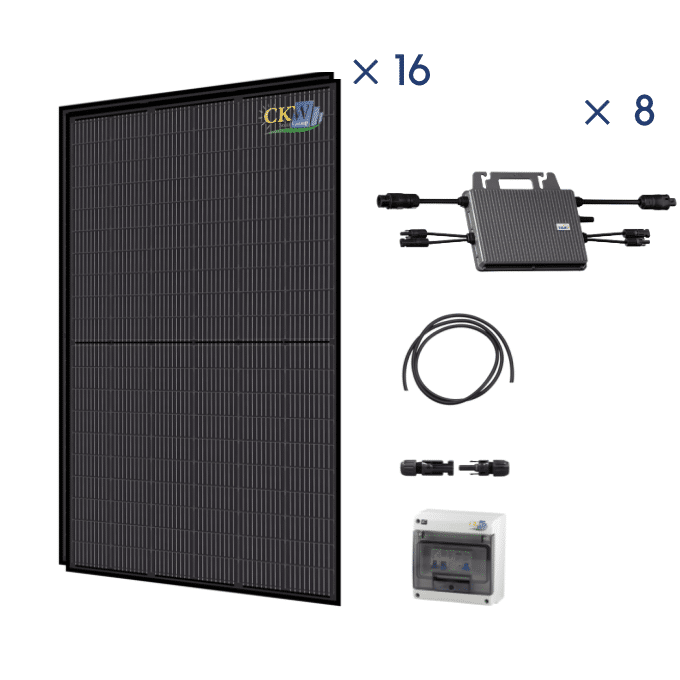 Kit Solaire Full Black 6KW triphase-8 micro-ond.-16 panneaux 375W-no fixation