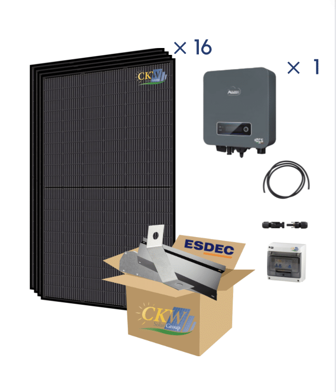 Kit Solaire Full Black cle en main onduleur 6kW-16 panneaux 375W-toit plat ETN