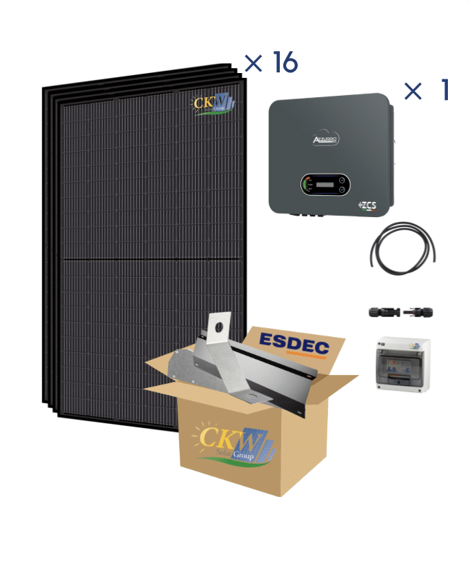 Kit Solaire FB ond. 6kW-triphase-16 panneaux 375W-toit plat ETN-Coffret AC/DC