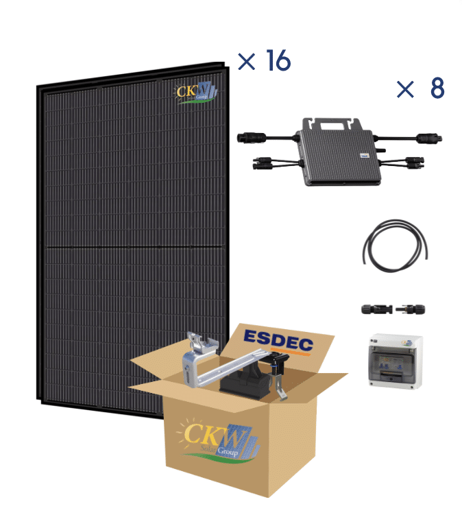 Kit Solaire Full Black 6KW-8 micro-onduleur 800W-16 panneaux 375W-toit ardoise