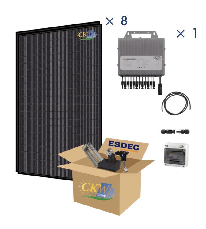 Kit Full Black 3KW--1 micro-onduleur TITAN 3000W- 4x2MPTT-8PV 375W-toit tuile