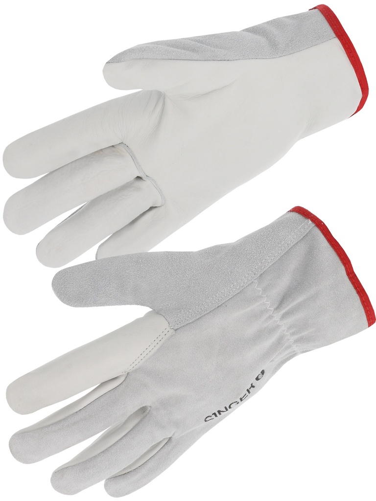 Gant paume fleur bovin. Dos croûte.  Serrage élastique. 10