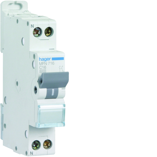 [HAGMFN716] Disjoncteur Phase + Neutre 16A 3kA Courbe C bornes à vis 1 Module