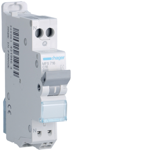 [HAGMFS716] Disjoncteur Phase+ Neutre 16A 3kA Courbe C connexion automatique SanVis 1 Module