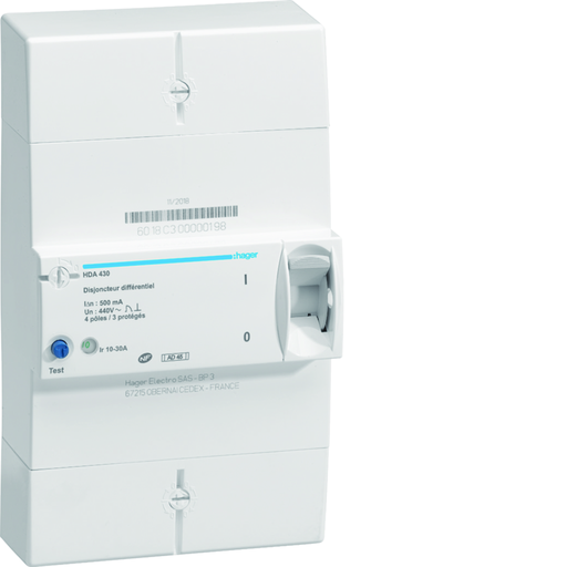 [HAGHDA430] Disjoncteur de branchement différentiel 4P 10/30A 500mA instantané