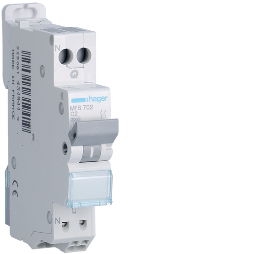 [HAGMFS702] Disjoncteur 2A 1P+N 3kA courbe C connexion automatique SanVis 1 Module