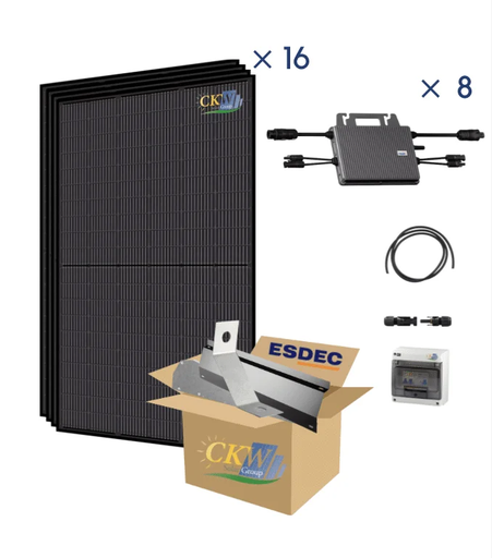 [CKW89124] Kit Solaire Full Black 6KW triphase-8 mic-ond. 16 panneaux 375W-toit plat ETN