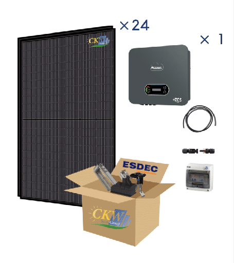 [CKW89152] Kit Sol. Ond. 9kW-triphase-24 panneaux 375W-toit tuile ETN-Coffret AC/DC